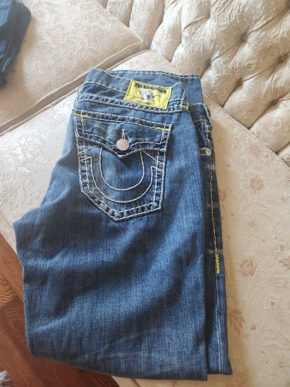 True Religion Blue Relaxed Fit Men’s Jeans with Contrast Stitching
